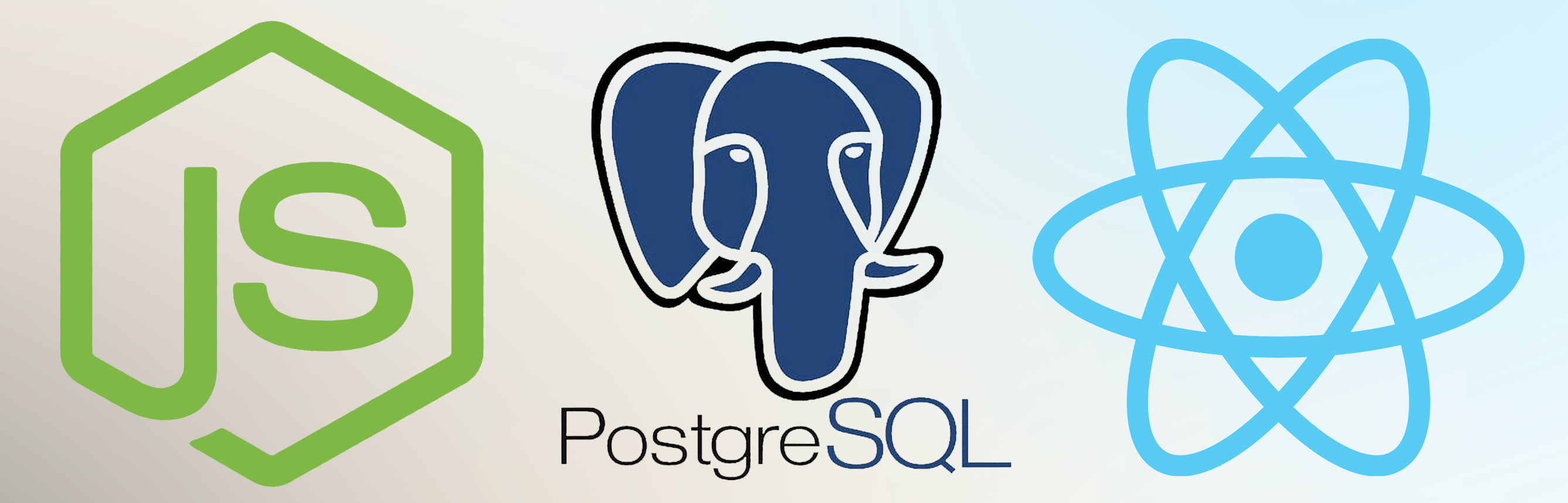 Logos for NodeJS, PostgreSQL and React